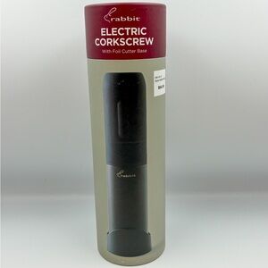 Sealed NIB Rabbit Rechargeable Electric Corkscrew w/ Foil Cutter Base in Black